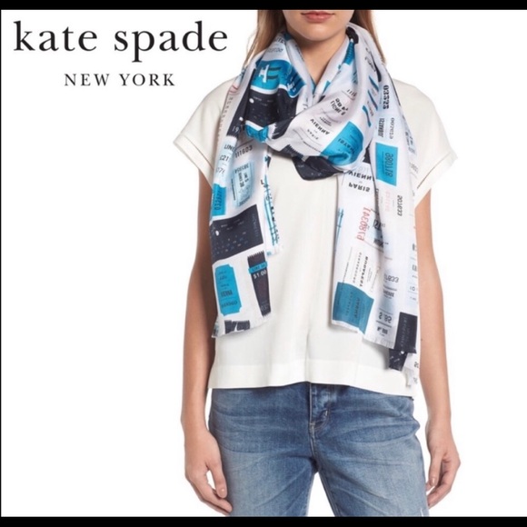 kate spade Accessories - 🧣🧣🧣KATE SPADE Blue Train Tickets Oblong Scarf